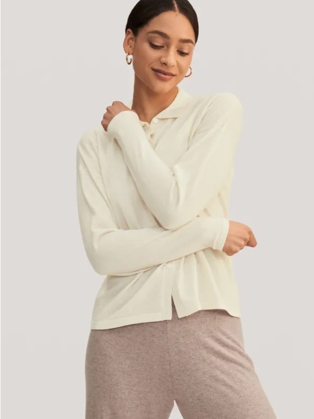 LILYSILK Basic Button-Down Cashmere Knit Shirt